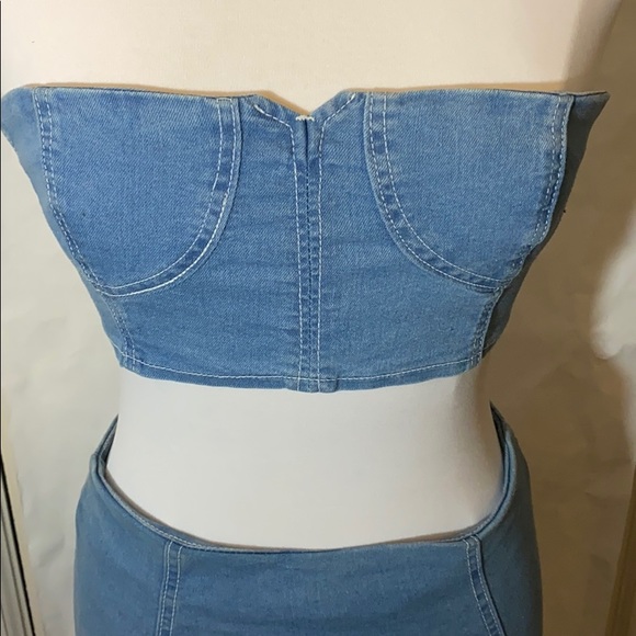 2pc Denim bandeau top and matching skirt - Picture 2 of 8